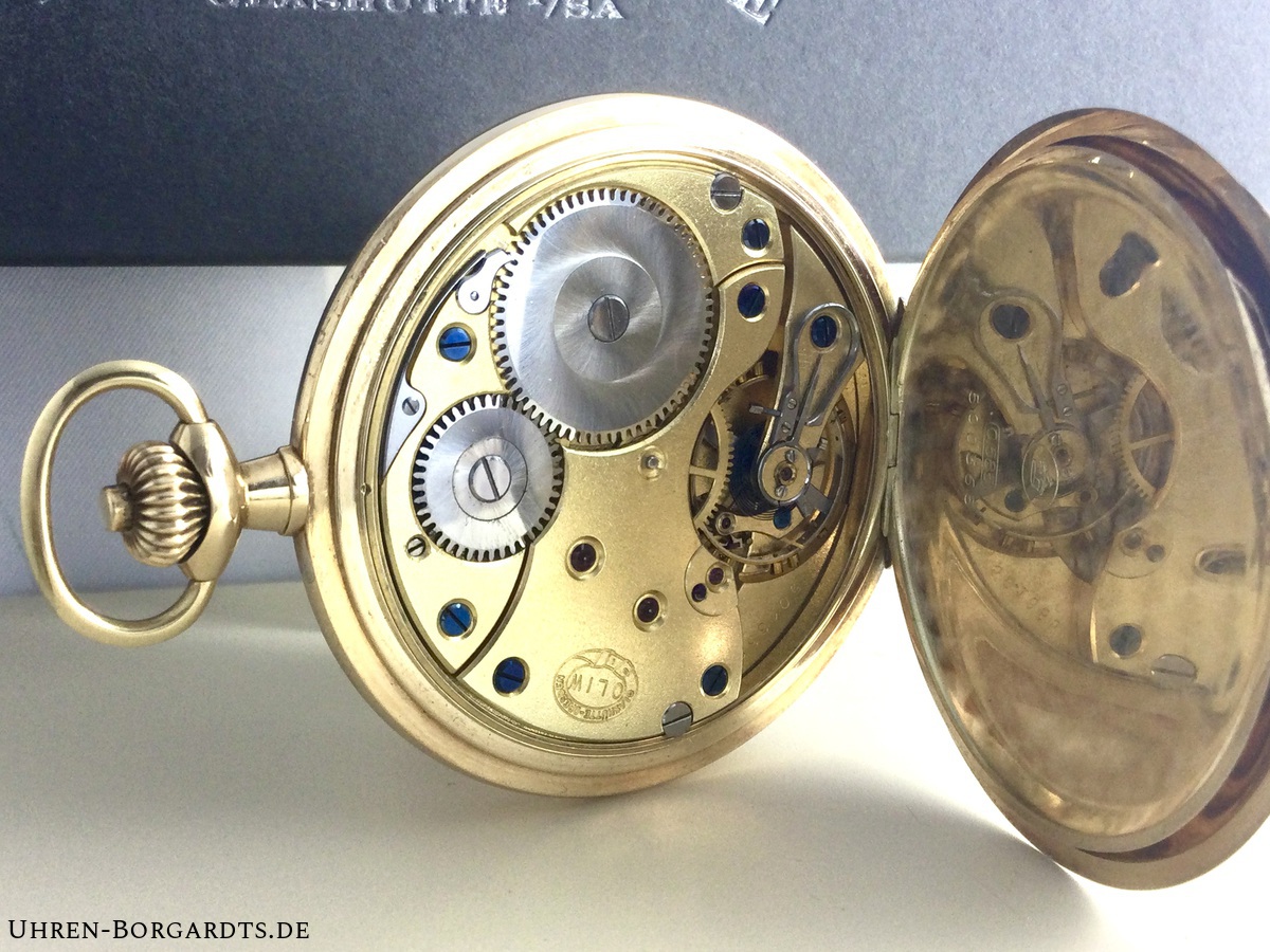 A.Lange & Kaliber Baujahr 585 OLIW Glashütte 1931 Deutschte 86gr Gold Deckel Uhrenfabrikation 51,5mm Durchmesser Taschenuhr 3 Söhne